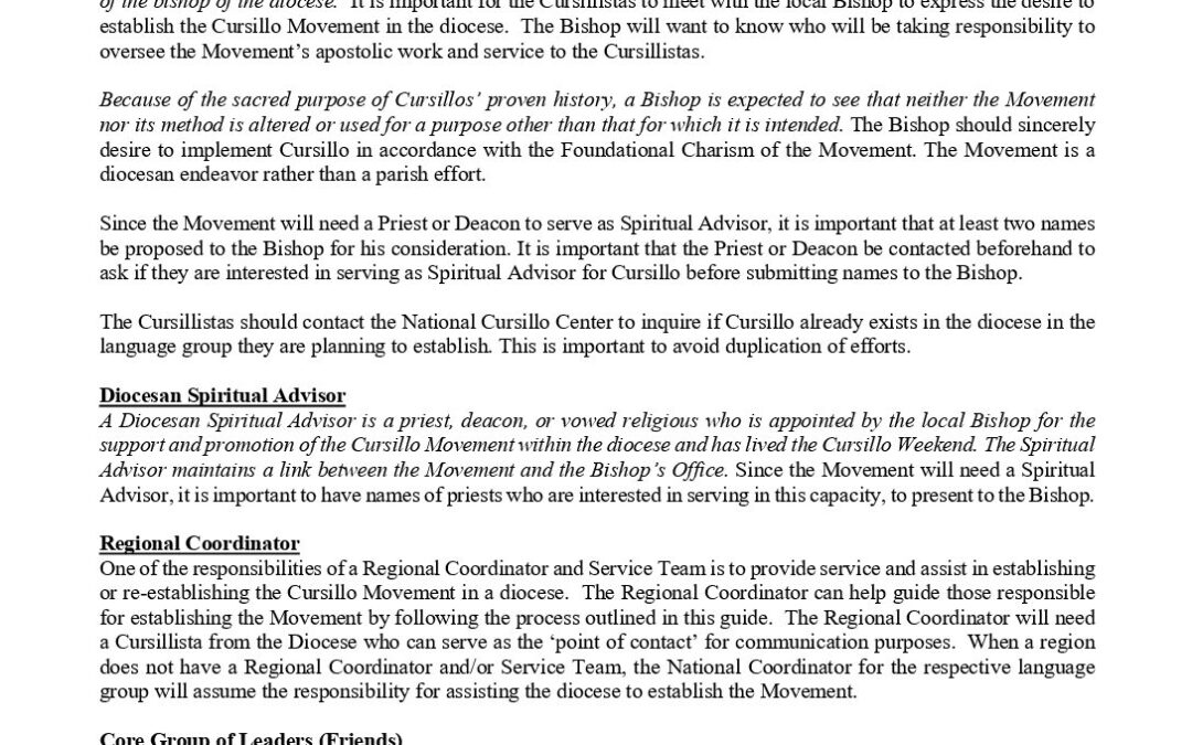 Guide for Establishing Cursillo in a Diocese 02-05-2020